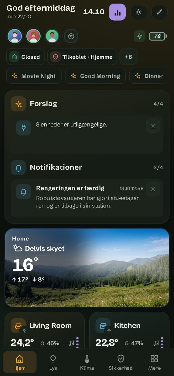 På en telefon: siden Hjem med bjælken med siderne nederst