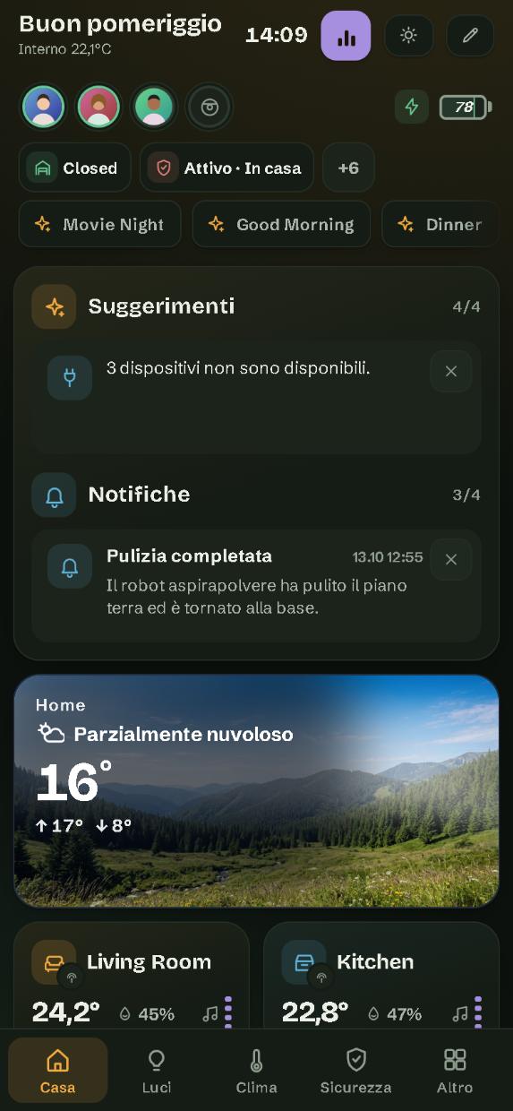 Su un telefono: la pagina Casa, con la barra delle pagine in basso