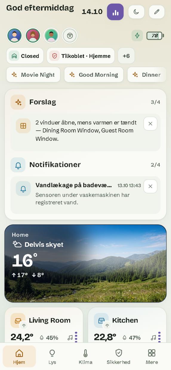 På en telefon: siden Hjem med bjælken med siderne nederst