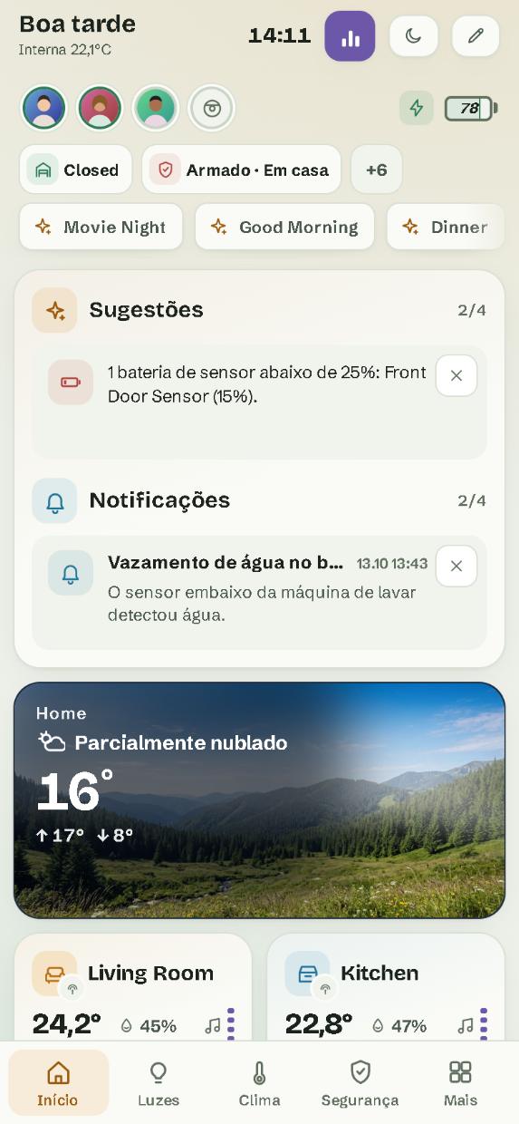 Num celular: a página Início, com a barra de páginas embaixo